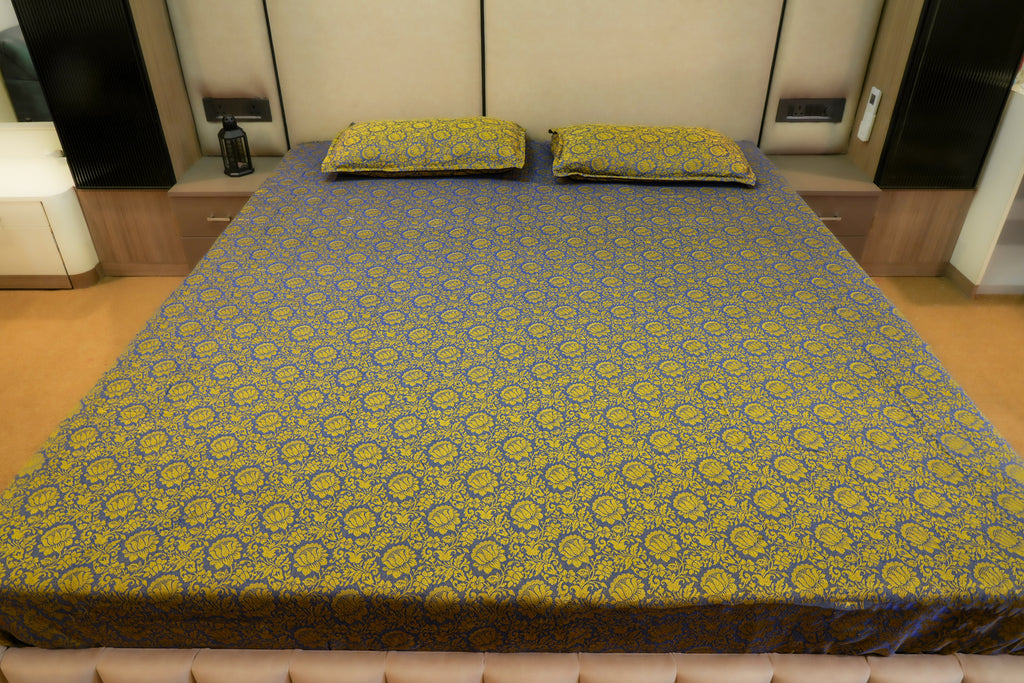 Himroo Sapphire Bedsheet - The Royal Dusk