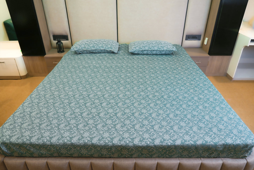 Himroo Staplon Bedsheet - The Sky Pearl