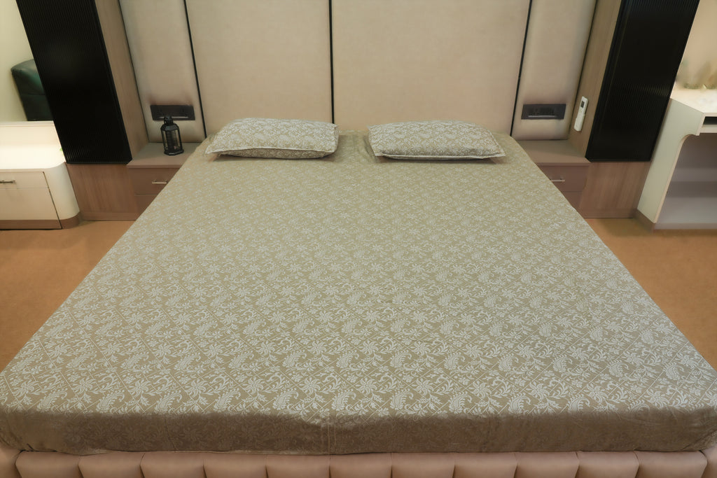 Himroo Staplon Bedsheet - The Olive Aura