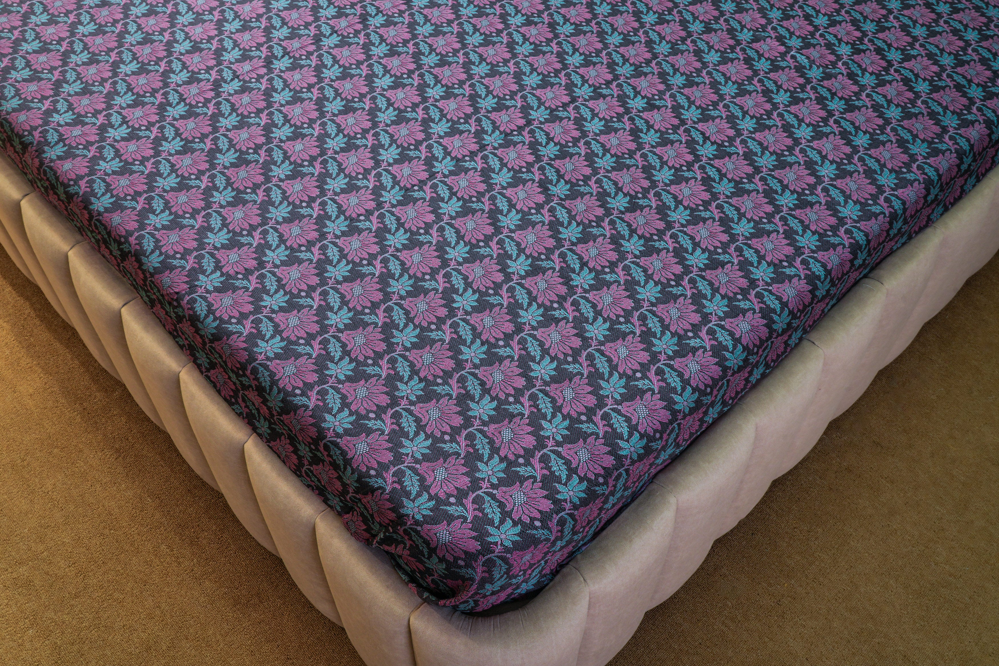 Himroo Galaxy Bedsheet - The Midnight Bloom