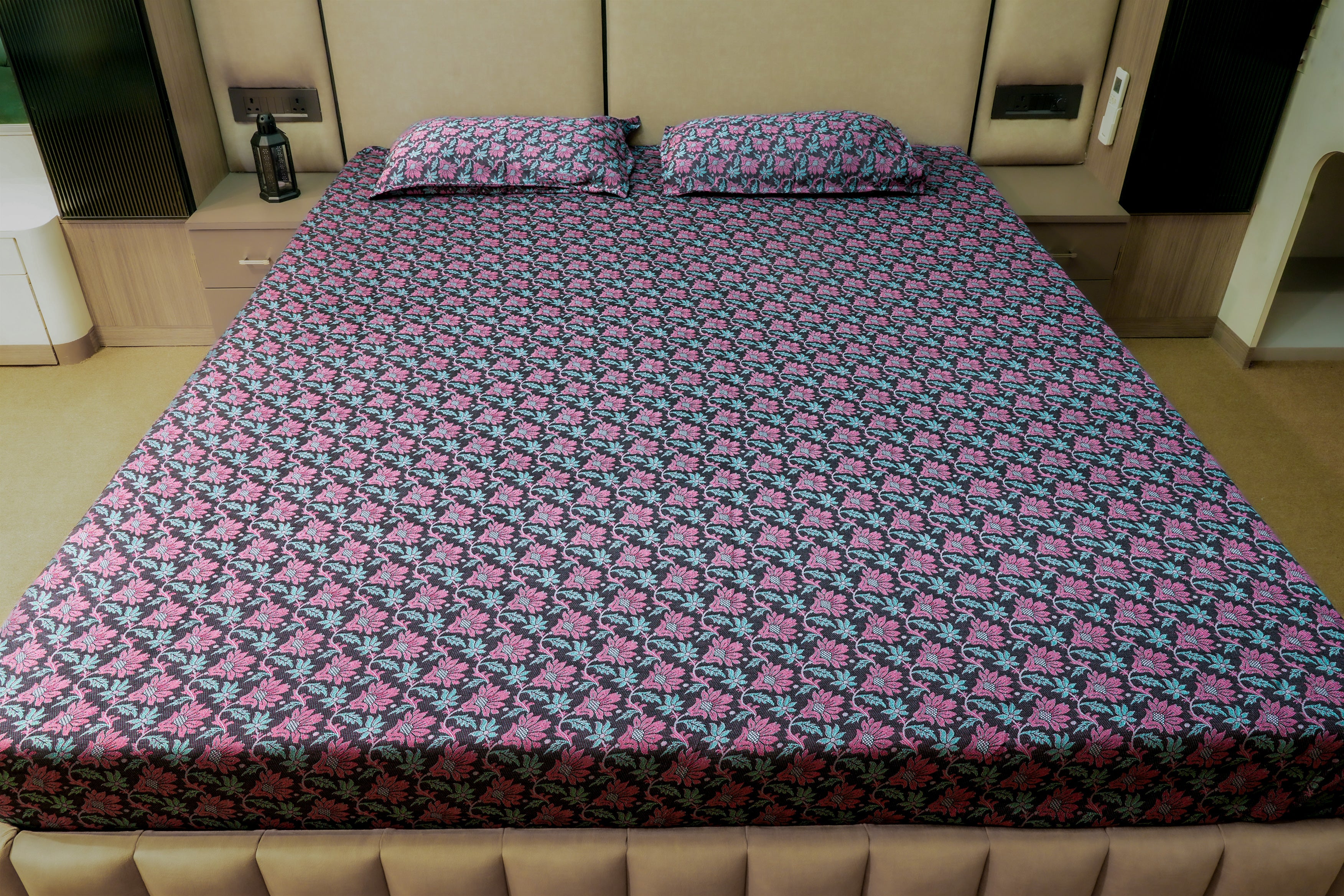 Himroo Galaxy Bedsheet - The Midnight Bloom